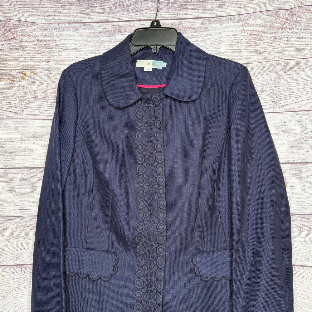 Boden Linen Cotton Navy Blue Classic Luxury Minimalist Winter Fall Coat Size 12 - Picture 5 of 9